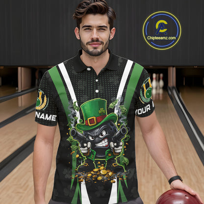Funny St Patrick cowboy gunner Bowling Polo, 1/4 zip shirts For Men Custom Team Bowling Jerseys NQS11543