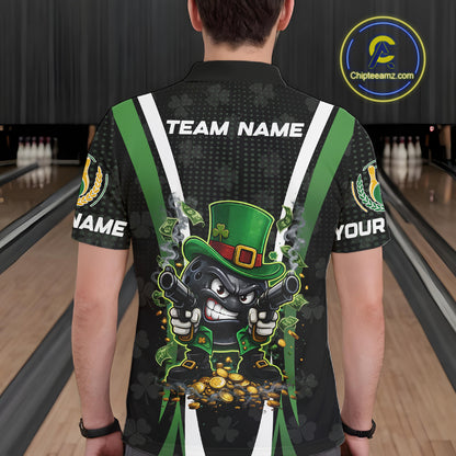 Funny St Patrick cowboy gunner Bowling Polo, 1/4 zip shirts For Men Custom Team Bowling Jerseys NQS11543