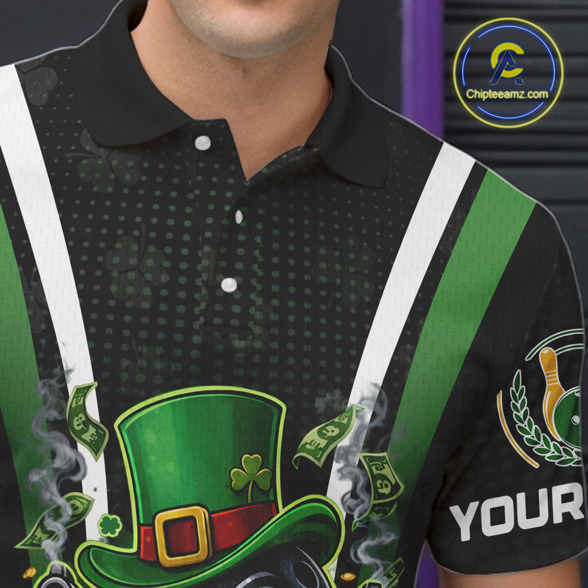 Funny St Patrick cowboy gunner Bowling Polo, 1/4 zip shirts For Men Custom Team Bowling Jerseys NQS11543