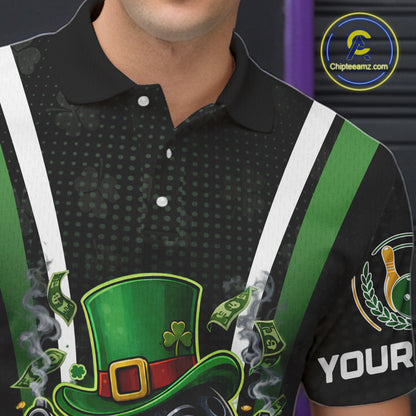 Funny St Patrick cowboy gunner Bowling Polo, 1/4 zip shirts For Men Custom Team Bowling Jerseys NQS11543