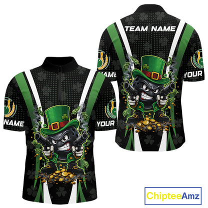 Funny St Patrick cowboy gunner Bowling Polo, 1/4 zip shirts For Men Custom Team Bowling Jerseys NQS11543