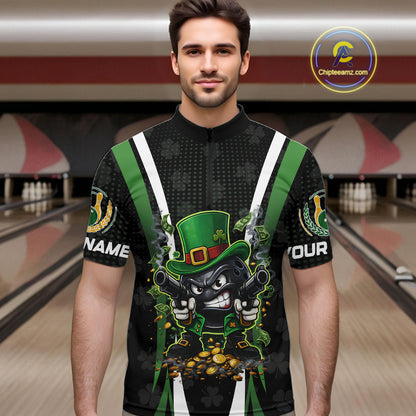Funny St Patrick cowboy gunner Bowling Polo, 1/4 zip shirts For Men Custom Team Bowling Jerseys NQS11543