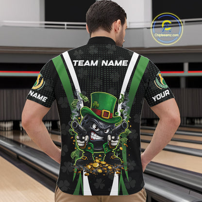 Funny St Patrick cowboy gunner Bowling Polo, 1/4 zip shirts For Men Custom Team Bowling Jerseys NQS11543