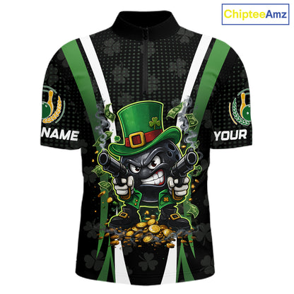 Funny St Patrick cowboy gunner Bowling Polo, 1/4 zip shirts For Men Custom Team Bowling Jerseys NQS11543