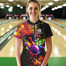 Load image into Gallery viewer, Colorful bowling jerseys Bowling Polo, 1/4 Zip Shirt for Women Custom Bowling Team shirts for bowlers NQS9770