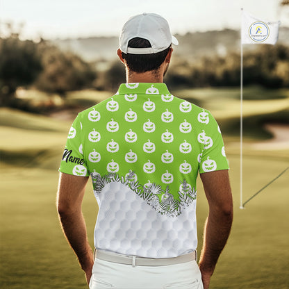 Personalized funny green pumpkin Halloween pattern mens golf polo shirts best mens golf wears NQS10316