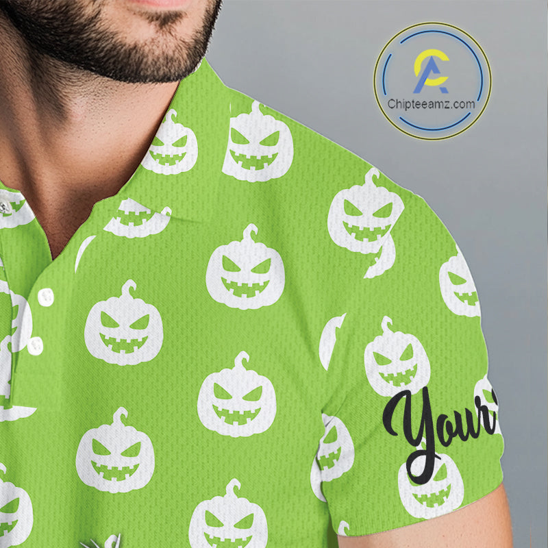 Personalized funny green pumpkin Halloween pattern mens golf polo shirts best mens golf wears NQS10316