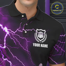Load image into Gallery viewer, Mens polo bowling shirts Custom purple lightning thunder Bowling Team Jersey, gift for team Bowlers NQS6220