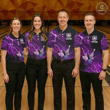 Load image into Gallery viewer, Mens polo bowling shirts Custom purple lightning thunder Bowling Team Jersey, gift for team Bowlers NQS6220