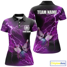 Load image into Gallery viewer, Women bowling polo shirts Custom purple lightning thunder Bowling Team Jersey, gift for team Bowlers NQS6220