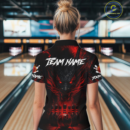 Black And Red Dragon Bowling Shirts For Women Custom Dragon Bowling League Shirts Outfits NQS10948