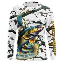 Load image into Gallery viewer, Ice fishing walleye winter camo custom long sleeve fishing shirts, walleye jerseys NQS3992