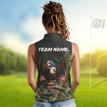 Load image into Gallery viewer, Black &amp; Green Camo American Flag Eagle Womens sleeveless polo shirt Custom Patriotic Team Golf Jersey NQS10953