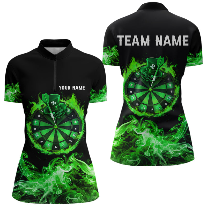 Green Flame Smoke Lucky Women Darts Shirts Custom St Patrick Day Team Darts Outfit NQS9452