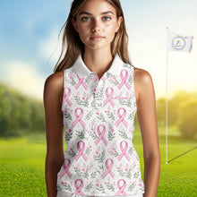 Load image into Gallery viewer, Pink ribbons floral pattern Breast Cancer sleeveless golf polo shirts Custom team ladies golf attire NQS11551