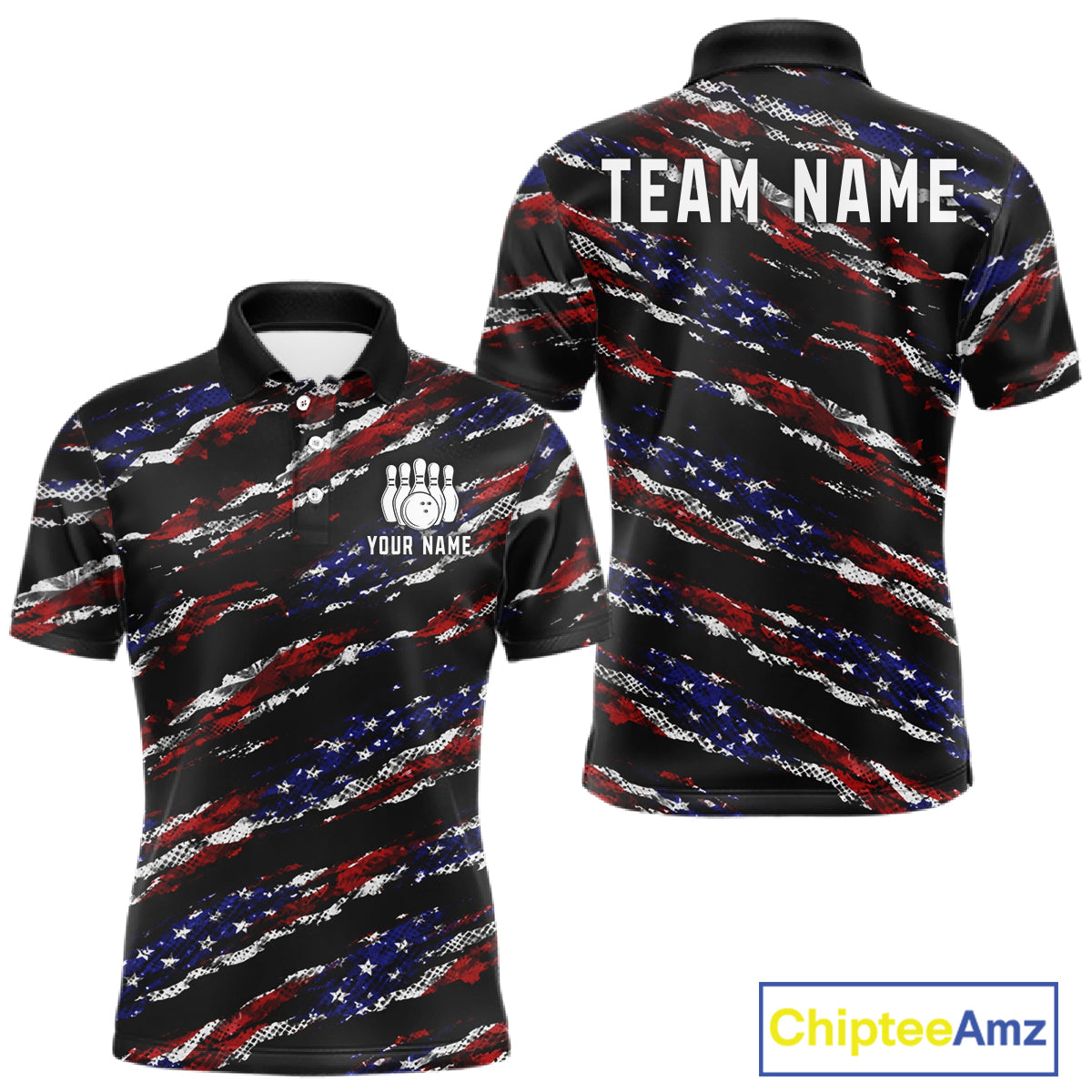 Black American Flag pattern bowling shirt for men custom patriotic jerseys team bowling gifts for men NQS11552