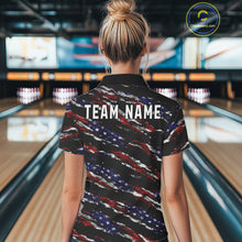 Load image into Gallery viewer, Black American Flag pattern bowling shirt for Women custom patriotic jersey team ladies bowling gifts NQS11552