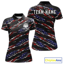 Load image into Gallery viewer, Black American Flag pattern bowling shirt for Women custom patriotic jersey team ladies bowling gifts NQS11552