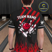 Load image into Gallery viewer, Black and Red Flame Retro Bowling Polo, 1/4 Zip Shirt for Men Custom Vintage Team Bowling Jersey NQS11678
