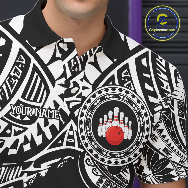 Personalized Black and White Tribal pattern Mens Bowling Shirts Custom Team Bowling outfit for men NQS10761