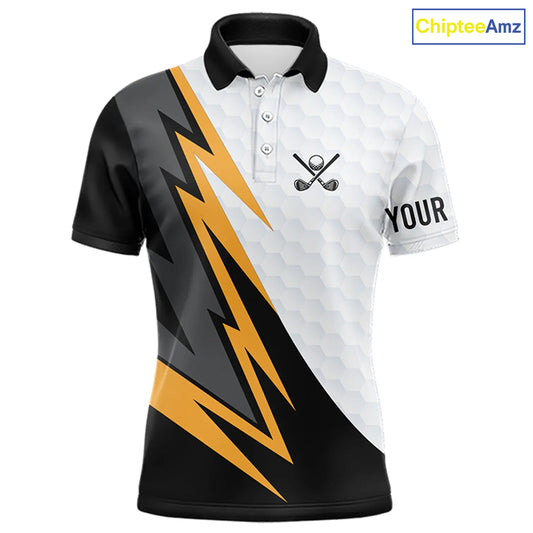 Black and white yellow lightning Mens golf polos shirts custom male golf attire outfit for mens NQS9291