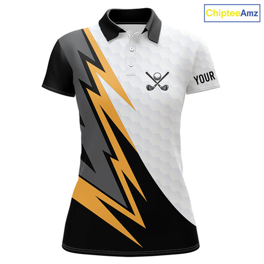 Black and white yellow lightning Womens golf polos shirts custom female golf attire outfit for girls NQS9291