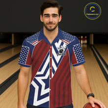 Load image into Gallery viewer, Red, White and Blue American Flag Flame Bowling Hawaiian shirt Custom patriotic Team Bowling Jersey NQS11558