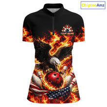 Load image into Gallery viewer, Custom Flame American Flag Eagle Bowling Shirts, Patriotic Eagle Bowling Team Jerseys For Women NQS11560