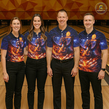 Load image into Gallery viewer, Orange and Purple Lightning Thunder Dragon Bowling Shirts for Women Custom Dragon Team Bowling Jersey NQS11680