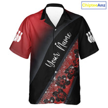 Load image into Gallery viewer, Black and Red Glitter Flower Bowling Hawaiian shirt Custom Bowling Team Jerseys NQS11686