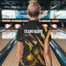 Load image into Gallery viewer, Black and Gold Dragon Bowling Polo, Quarter Zip Shirts for Women Custom Bowling Outfit Team jersey NQS10037