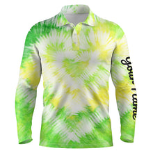 Load image into Gallery viewer, Mens golf polo shirt custom green tie dye golf shirt mens golf attire, men's golf clothes NQS6025