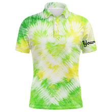 Load image into Gallery viewer, Mens golf polo shirt custom green tie dye golf shirt mens golf attire, men's golf clothes NQS6025