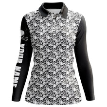Load image into Gallery viewer, Black and white Womens golf polos shirts custom name skull pattern women's golf outfit NQS6030