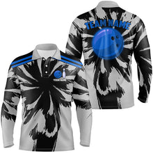 Load image into Gallery viewer, Black and Gray bowling Polo, Quarter Zip Shirt for Men Custom Blue bowling ball Team Bowling jerseys NQS8144
