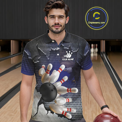 Eagle Bowling Polo, Quarter Zip Shirts for Men Custom Team Bowling jerseys, gift for bowlers | Blue NQS10972