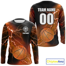 Load image into Gallery viewer, Custom orange lightning thunder Basketball Team Jersey, personalized All Over Print Basketball Shirts NQS11354