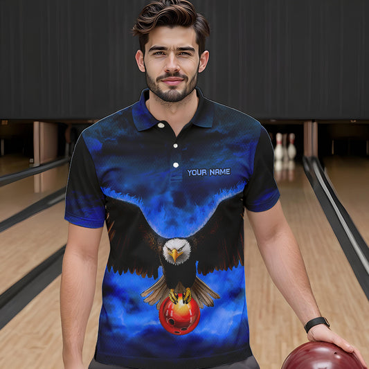 Personalized Blue Flame Eagle Custom Bowling Team Shirts For Mens, Fire Eagle Bowling League Jersey NQS9614