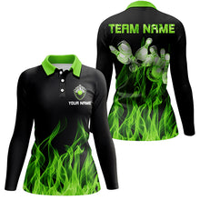 Load image into Gallery viewer, Green personalized bowling shirt for women – custom name design side view