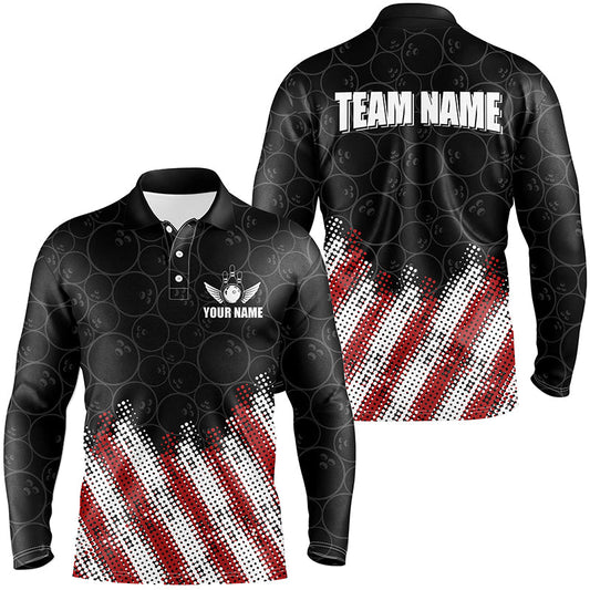 Red, white and black Camo Custom Men Bowling Polo, 1/4 Quarter zip shirts Team Bowling league jerseys NQS8161