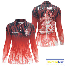Load image into Gallery viewer, Disc golf basket red camo Women disc golf polo shirt custom disc golf jerseys team shirts for ladies NQS10347