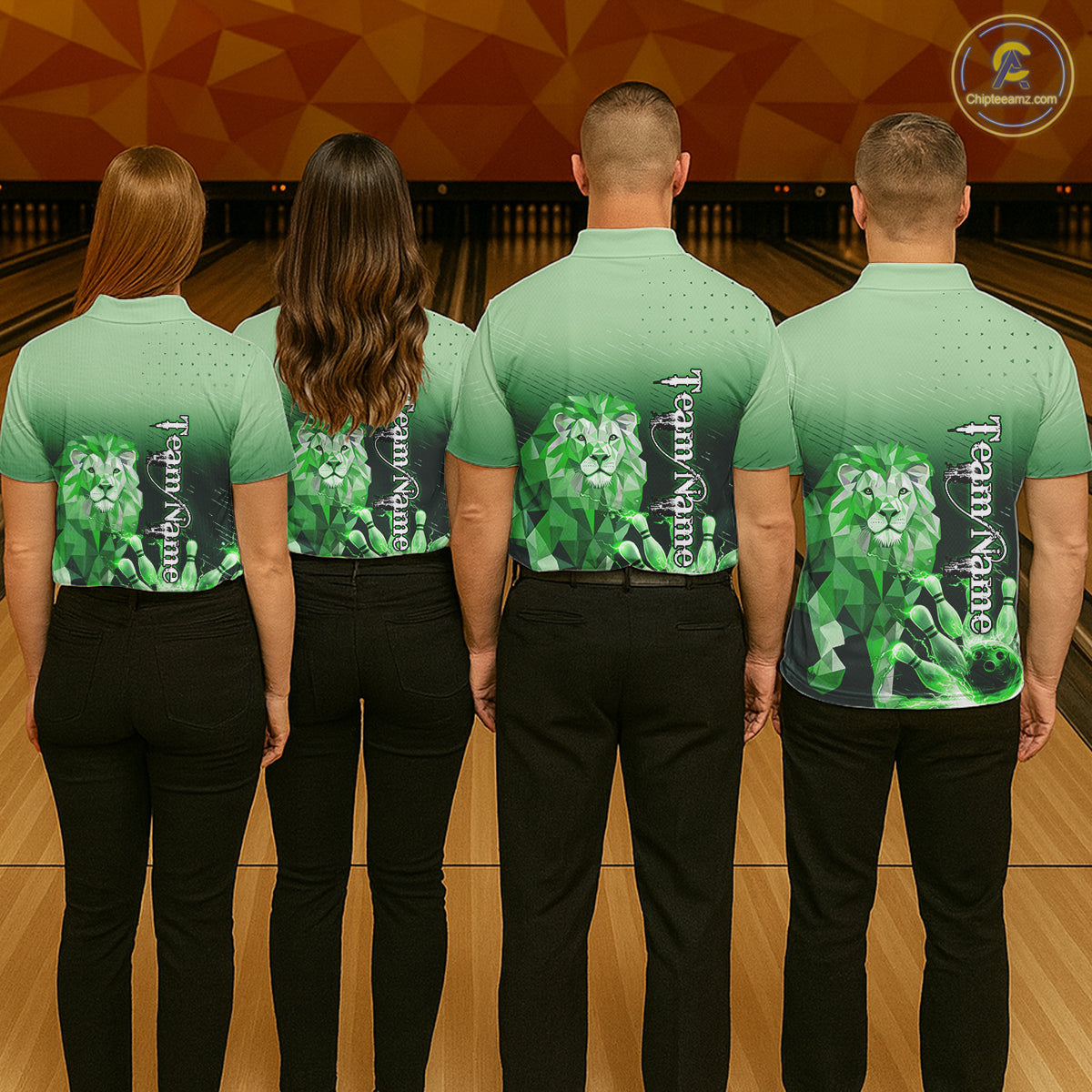Green Lightning Lion Bowling Polo, Quarter Zip Shirts for Women Custom Lion Bowling Team jerseys NQS11568