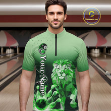 Load image into Gallery viewer, Green Lightning Lion Bowling Polo, Quarter Zip Shirts for Men Custom Lion Bowling Team jerseys NQS11568