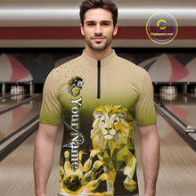 Load image into Gallery viewer, Yellow Lightning Lion Bowling Polo, Quarter Zip Shirts for Men Custom Lion Bowling Team jerseys NQS11569