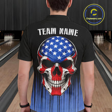 Load image into Gallery viewer, Black and Blue American Flag Skull Bowling Shirts for Men Custom Patriotic Bowling Team jerseys NQS11699