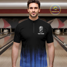 Load image into Gallery viewer, Black and Blue American Flag Skull Bowling Shirts for Men Custom Patriotic Bowling Team jerseys NQS11699