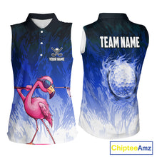 Load image into Gallery viewer, Funny Flamingo Blue camo flame golf ball Women Golf Sleeveless Polo Shirt Custom Ladies Golf tops NQS9800