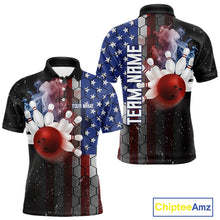 Load image into Gallery viewer, Smoke American Flag Vintage Bowling Polo, 1/4 Zip Shirts For Men Custom Patriotic Bowling Team jerseys NQS9802