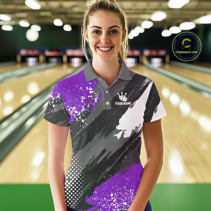 Purple Grunge pattern Bowling Team Shirt For Women Custom Bowling jersey Uniform Bowler Outfits NQS10043