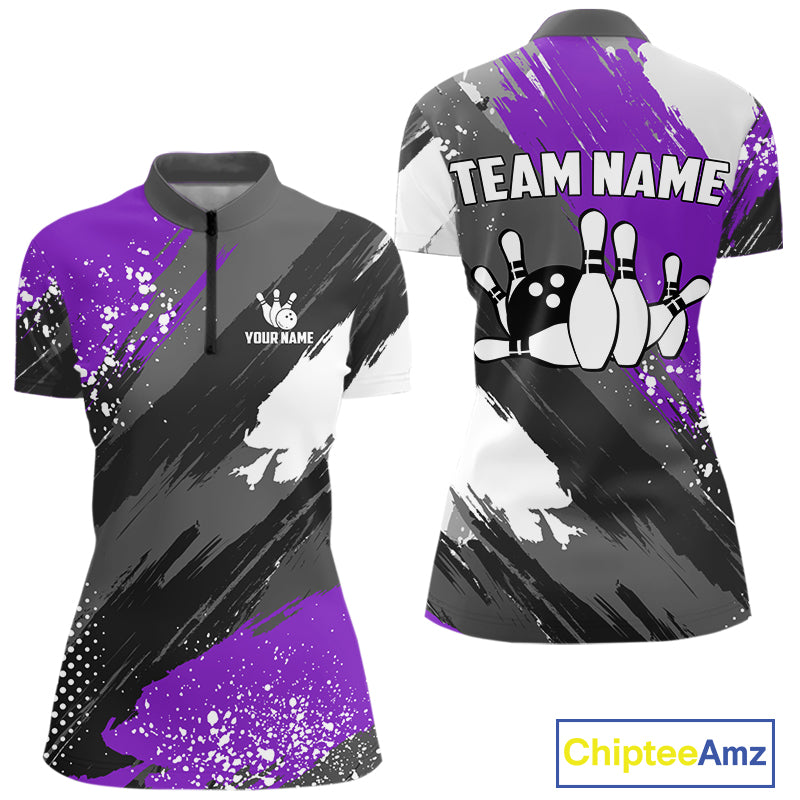 Purple Grunge pattern Bowling Team Shirt For Women Custom Bowling jersey Uniform Bowler Outfits NQS10043